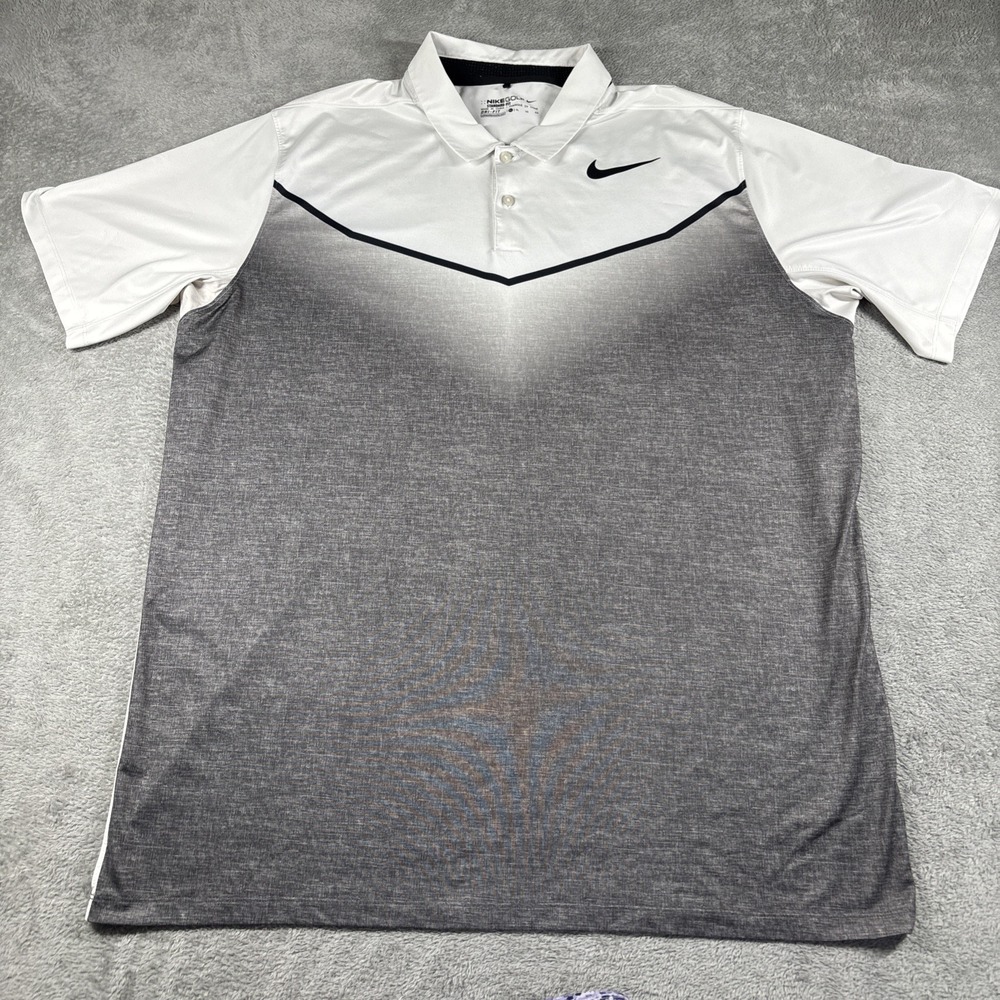 Nike Golf Polo Shirt Men's XL Gray/White Ombré Dri-Fit Standard Fit